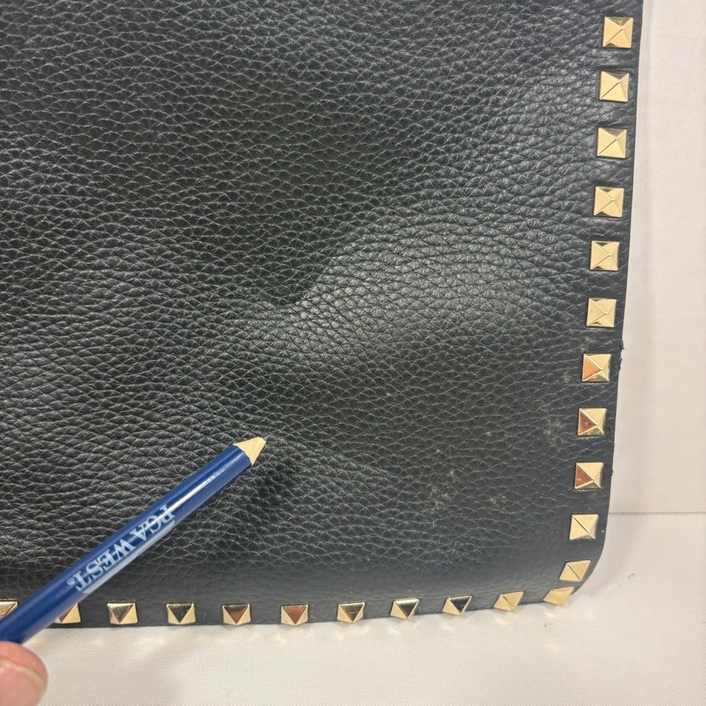 Valentino Garavani Rockstud Black Pebbled Leather Zip Pouch Clutch Bag